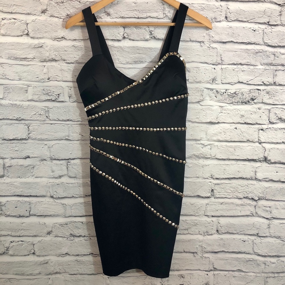 Bebe embellished satin cocktail dress